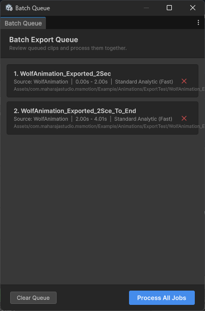Batch Export Queue Window