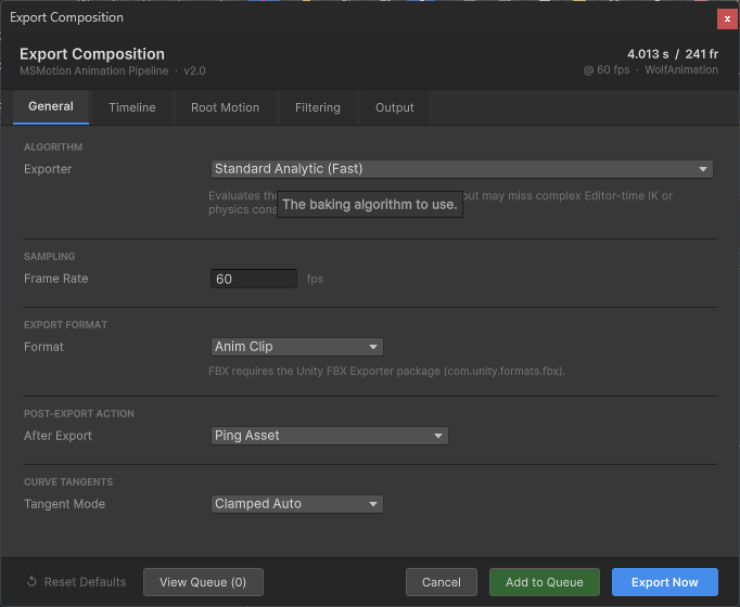 Export Options Window