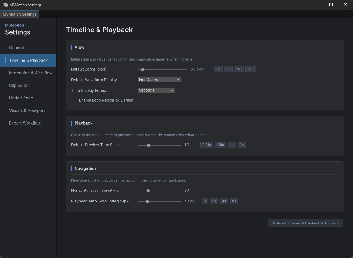 MSMotion Settings Panel